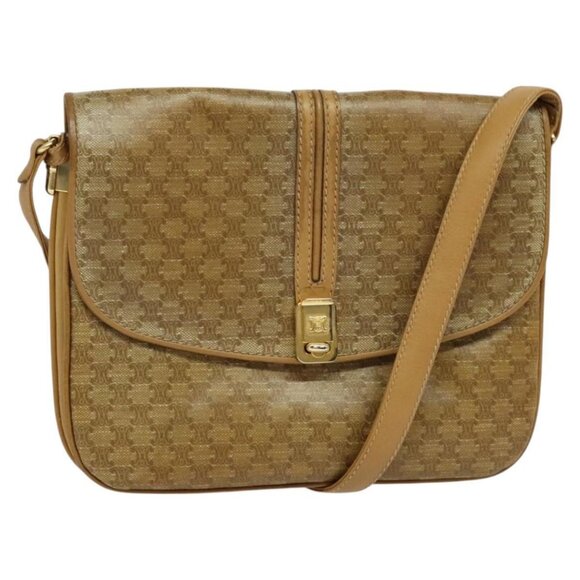 CELINE Macadam Canvas Shoulder Bag PVC Beige Gold Auth sw637 - Picture 1 of 16